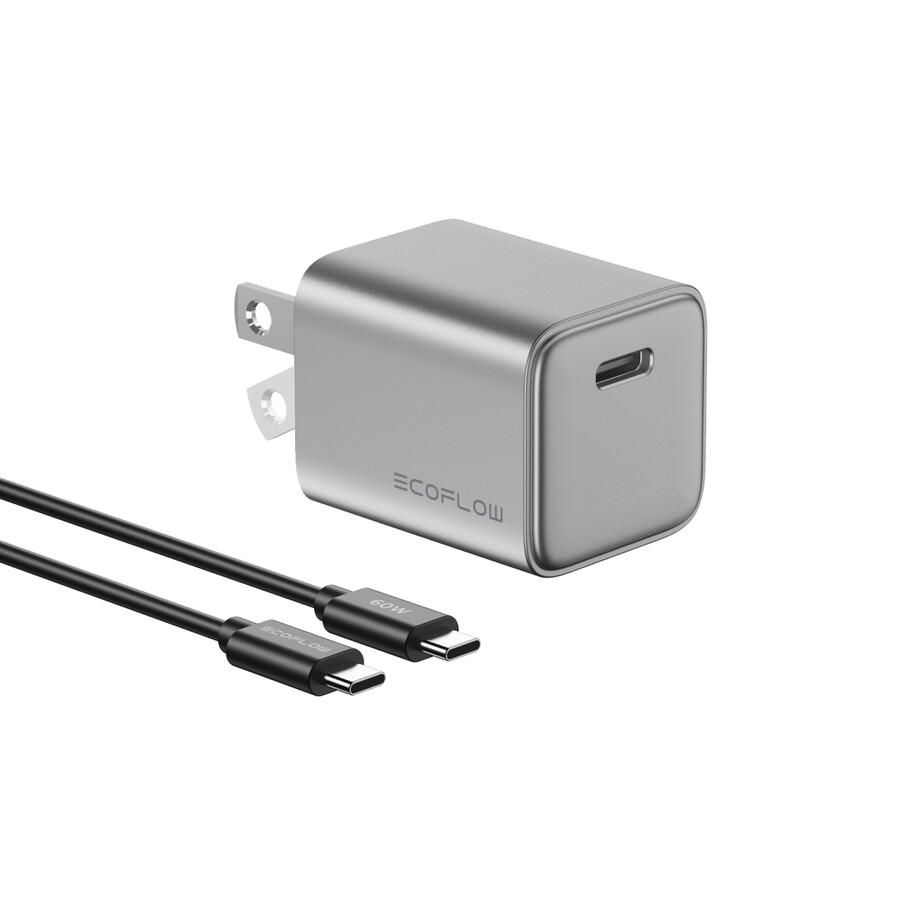 caricabatterie ecoflow rapid gan da 30 w con cavo da 60 w