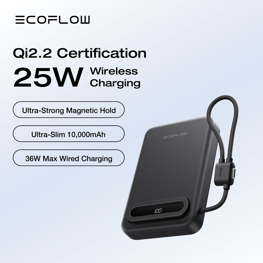 power bank magnetico ecoflow rapid mag qi2.2 10.000 mah 25 w cavo usb-c integrato