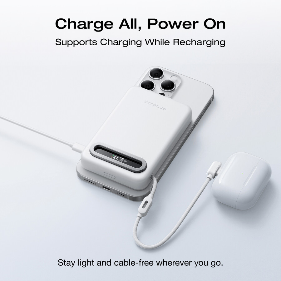 power bank magnetico ecoflow rapid mag qi2.2 10.000 mah 25 w cavo usb-c integrato