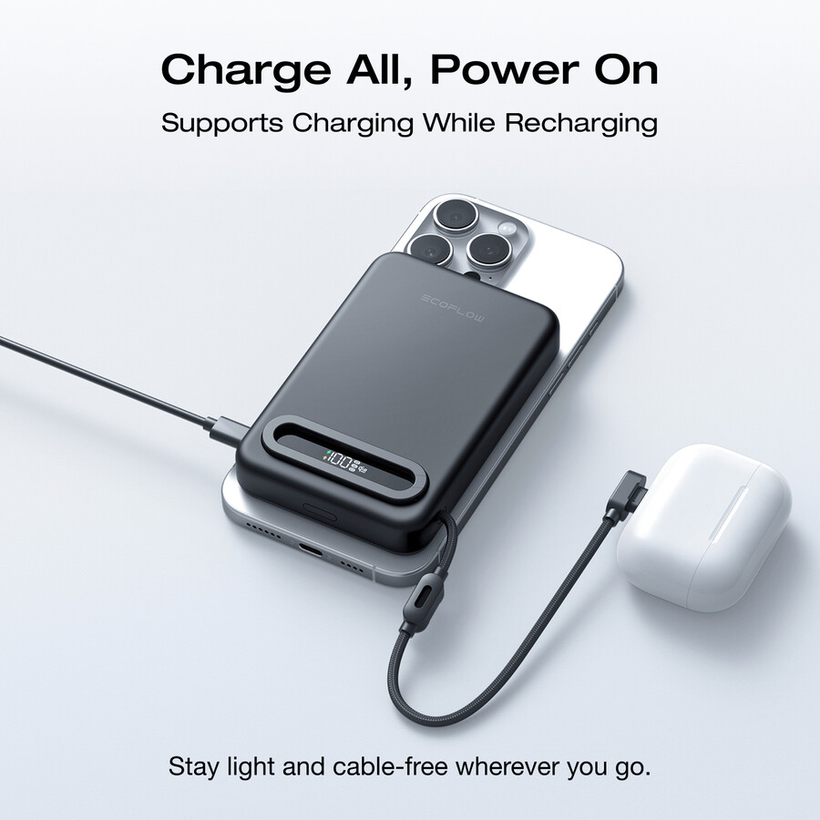 power bank magnetico ecoflow rapid mag qi2.2 10.000 mah 25 w cavo usb-c integrato