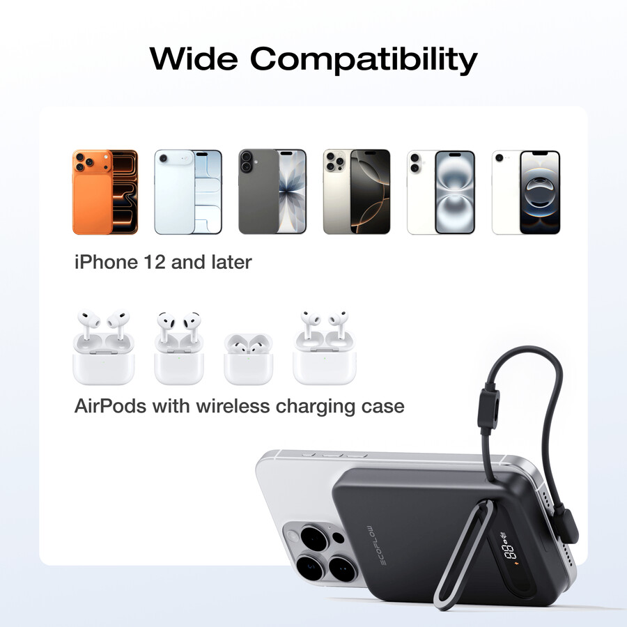 power bank magnetico ecoflow rapid mag qi2.2 10.000 mah 25 w cavo usb-c integrato