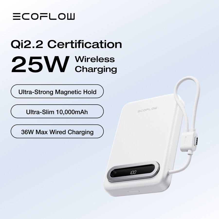 power bank magnetico ecoflow rapid mag qi2.2 10.000 mah 25 w cavo usb-c integrato