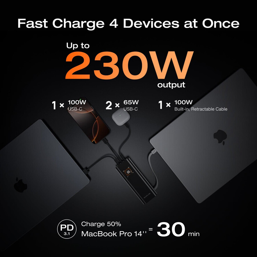 ecoflow rapid pro power bank 20.000 mah 230 w cavo integrato da 100 w