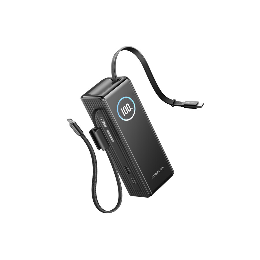 ecoflow rapid power bank 25.000 mah 170 w 100 w cavi integrati e retrattili