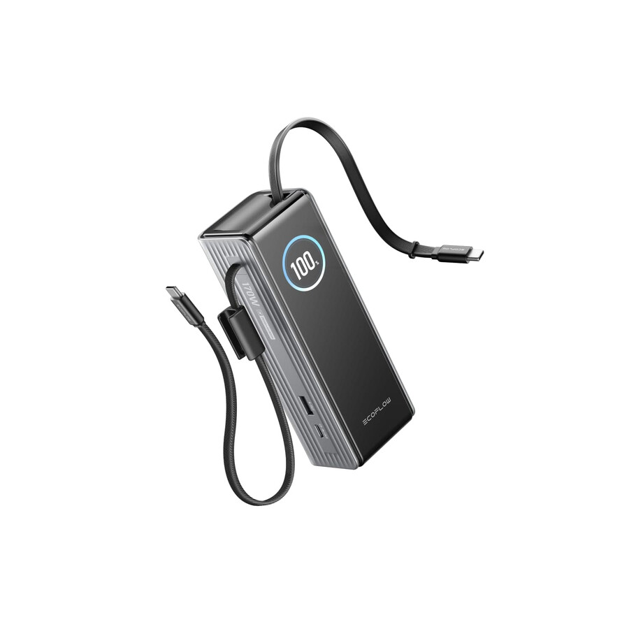 ecoflow rapid power bank 25.000 mah 170 w 100 w cavi integrati e retrattili