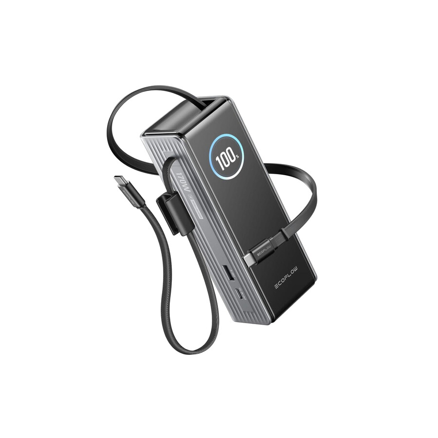 ecoflow rapid power bank 25.000 mah 170 w 100 w cavi integrati e retrattili